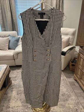 RACHEL Rachel Roy Black and White Houndstooth Sheath Dress with Button Detail